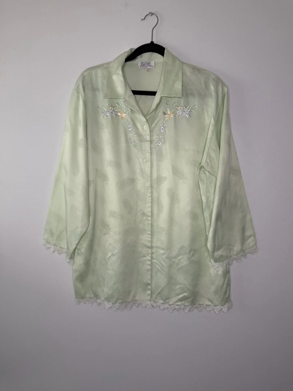 Vintage Kassatly Palm Beach French Maid‎ Pajama Set Satin Floral M
